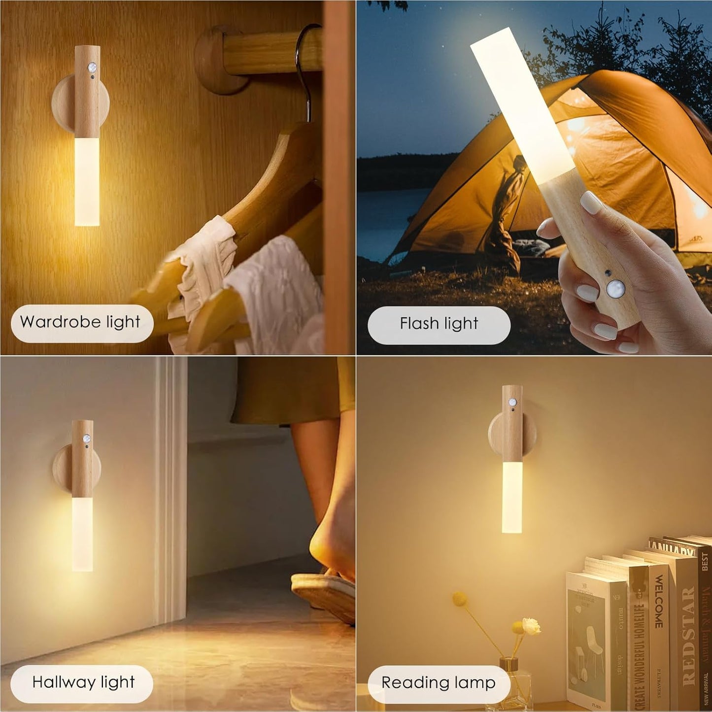 Montford Battery Operated Wall Sconces, Motion Sensor Night Light Magnetic Wall Light Rechargeable Wall Sconce, Peel and Stick Sconce Lights for Bedside Stair Hallway