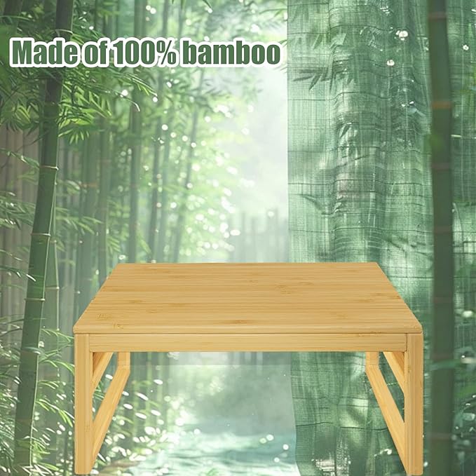 Japanese Floor Coffee Table,Bamboo Low Table for Sitting,Japanese TeaTable for Tatami Living Room Bay Window Meditatio(Wood Color)