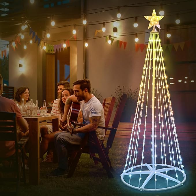 Lighted Christmas Cone Tree, 8FT Outdoor Christmas Tree with 396 RGB LED Lights, Multicolor Christmas Lights APP & Remote Control, Music Rhythm, Outside Decorations for Yard Patio Garden Xmas Decor