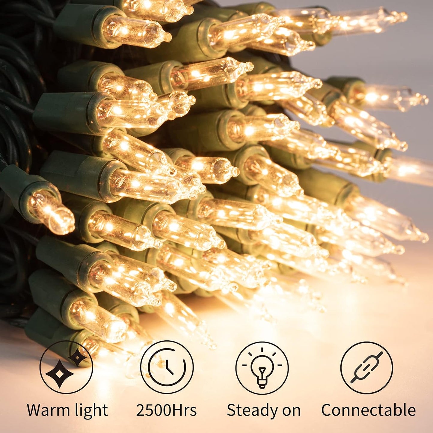 Clear Christmas String Lights 3 Pack 25 Feet 100 Counts Warm Mini Lights for Christmas Indoor Outdoor Patio Wreath Garden Wedding Party Thanksgiving Holiday Decorations, Green Wire