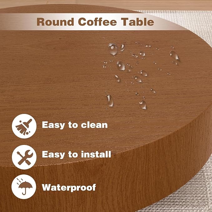 30.5" Round Drum Coffee Table Modern Unique Coffee Table Center Tea Tables Mid Century Coffee Tables for Living Room Apartment Office (30.5in)