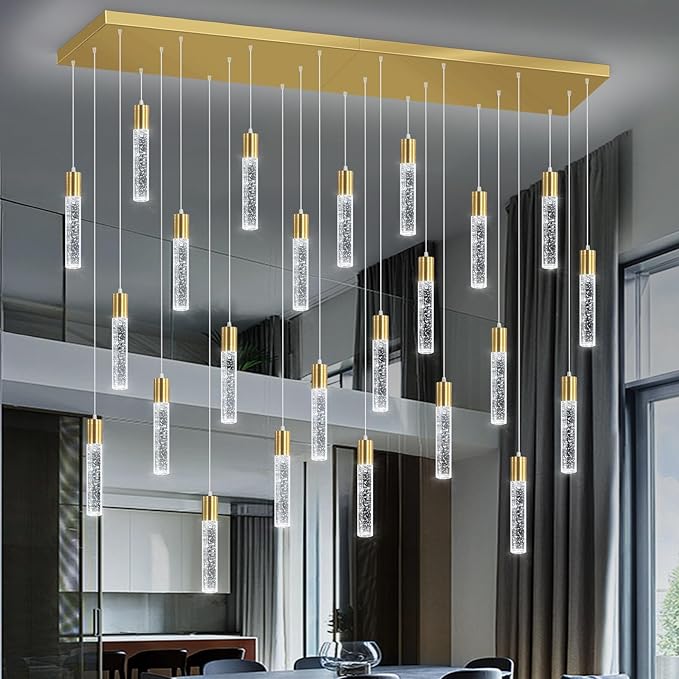 24-Lights Modern Crystal Chandeliers LED Pendant Light for Kitchen Island Dining Room Entrance Foyer Living Room 6000K Gold