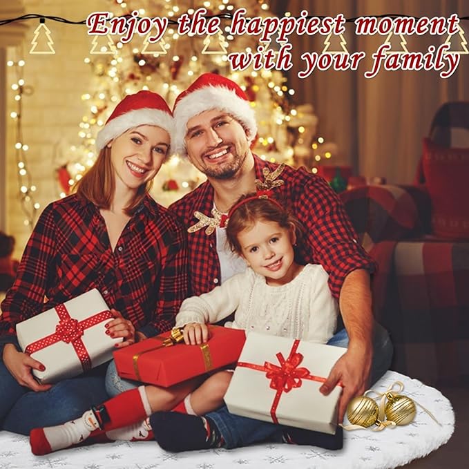 84 Inch Christmas Tree Skirt, Faux Fur Extra Large White Tree Skirt for 7 to 15 ft Xmas Tree, Plush Soft Thickened Mat with Silver Sequin Snowflake for Xmas Tree Decor Reusable Christmas Decorations
