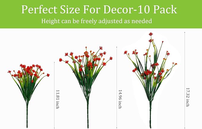 Artificial Plants & Flowers 10 Bundles Orange Faux Outdoor Artificial Plants UV Resistant Plastic Flowers for Decoration Artificial Hanging Flowers for Outdoors