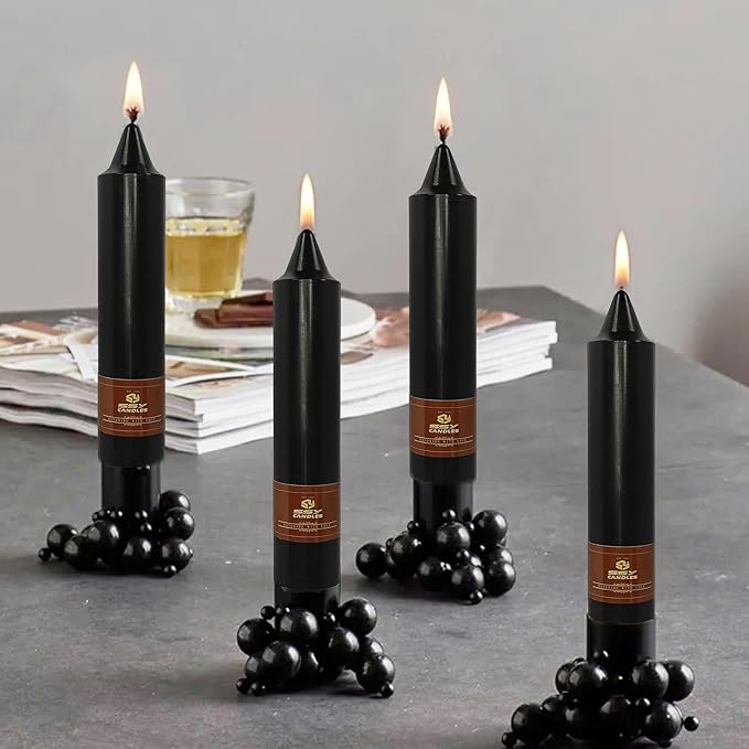 7 Inch Short Taper Candles Candle SticksHandmade Unscented Set of 4 Smokeless Dripless Candlesticks Tapered Candle for Wedding Home Decoration(Black)