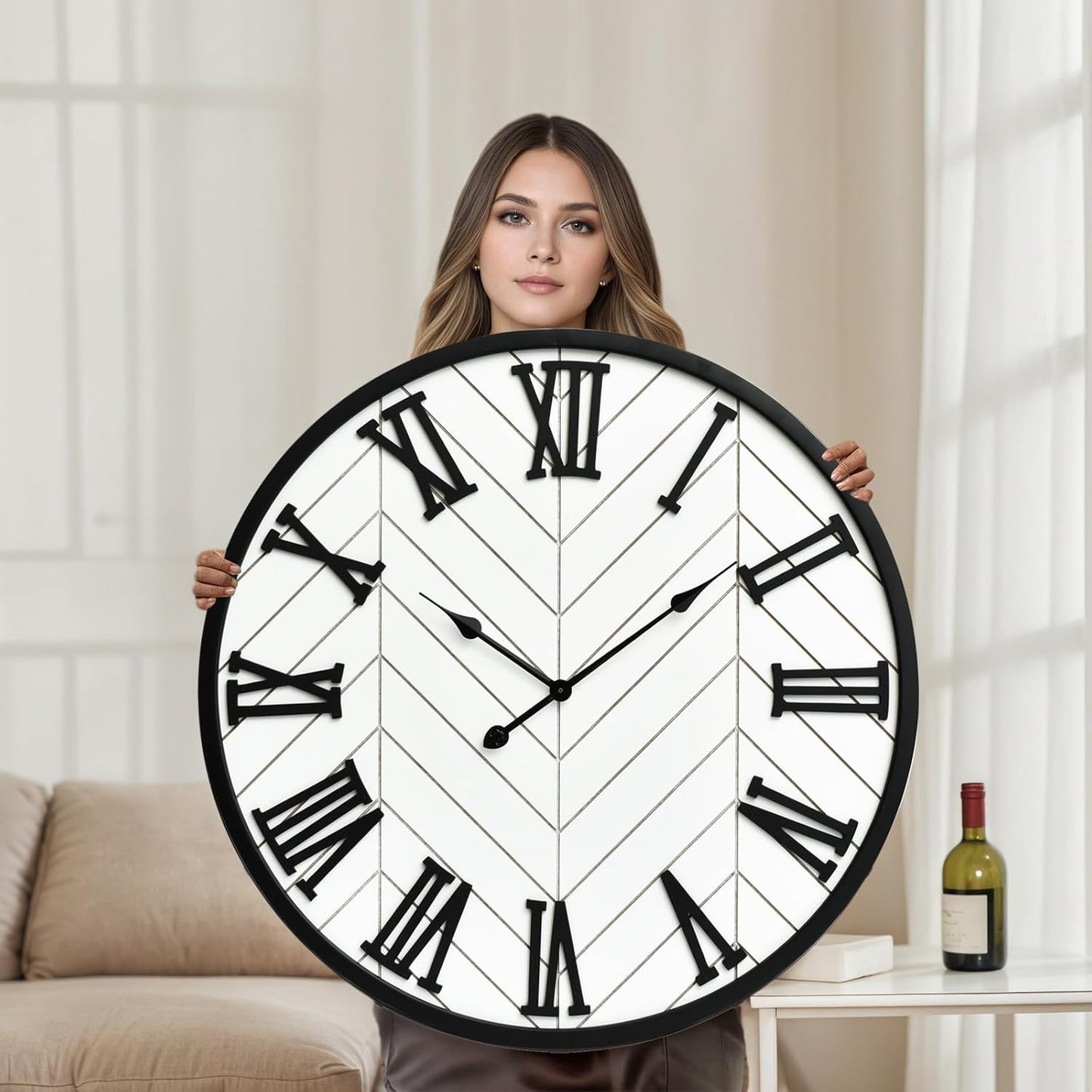 30 Inch Large Wall Clock Farmhouse Style - White Silent Non-Ticking Rustic Decor for Living Room, Kitchen, Bedroom