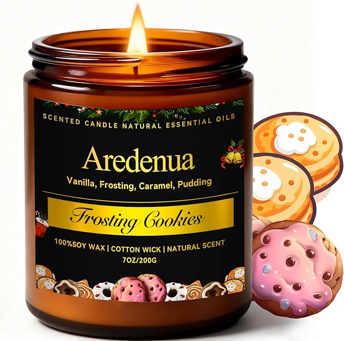 Christmas Candle | Christmas Cookies Candles - Sugar Cookie Scented Holiday Candle, Winter Holiday Gifts, Soy Candles Home Scented, Xmas Gift for Women and Men - 7 oz