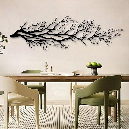 Tree Wall Art, Tree Branch Wall Decor, Metal Tree Branch Wall Art, Tree Branch Wall Hanging, Minimalist Branch Wall Decor, Metal Tree Wall decor, Tree of Life for Bedroom Living Room (Black, 48 x 15 in | 121 x 37cm)