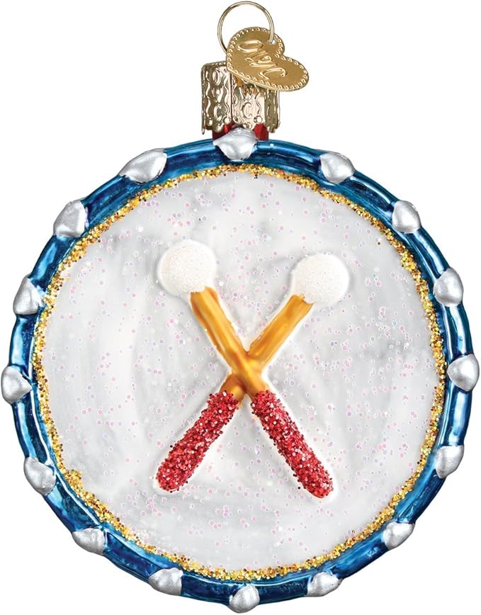 Old World Christmas Marching Band Drum Glass Blown Ornament for Christmas Tree, Handcrafted Holiday Decoration, Music Collection