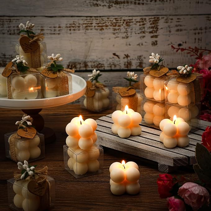 MTLEE 30 Sets Mini Bubble Candles Wedding Favors Gifts for Guests 1.57" x 1.38" Bubble Candles with Cards Dried Flowers DIY Gift Set for Baptism Party Bridal Shower Thank You Gifts (Ivory)
