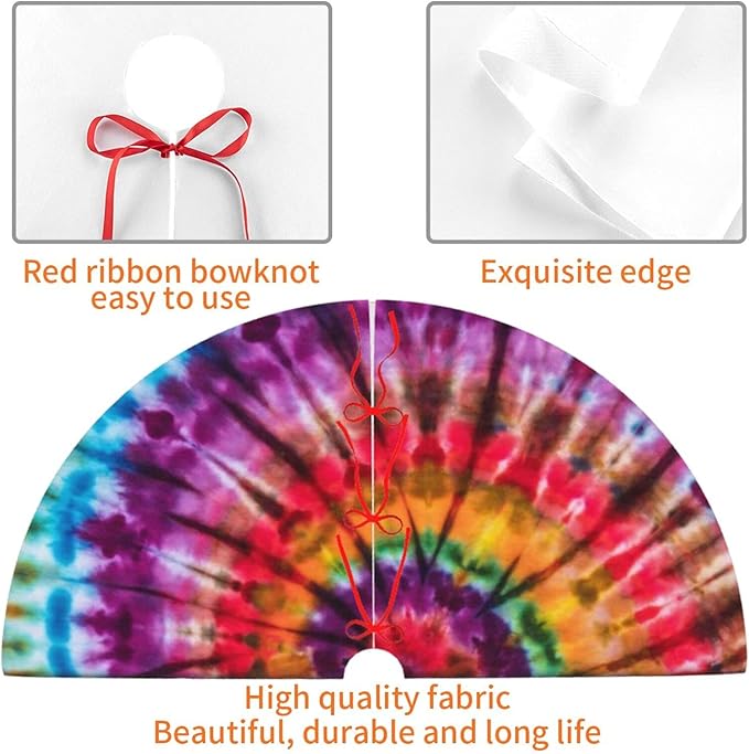 BLUBLU 36" Christmas Tree Skirt Xmas Tree Mat, Funny Party Decor Supplies for Halloween Decorations Occasion Tie Dye Colorful Rainbow