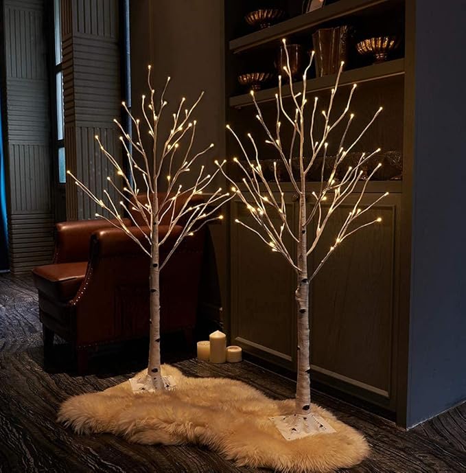 Hairui Lighted Birch Tree Plug in 4FT 72 LED White Twig Tree with Lights for Thanksgiving Christmas Room Decorations Indoor Outdoor