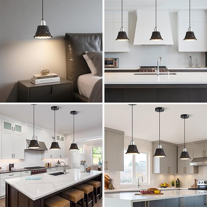 Black Pendant Lights for Kitchen Island, French Vintage Resin Ceiling Hanging Lights Mini Chrome Pendant Light Fixture for Dining Room Bedroom Hallway Bar