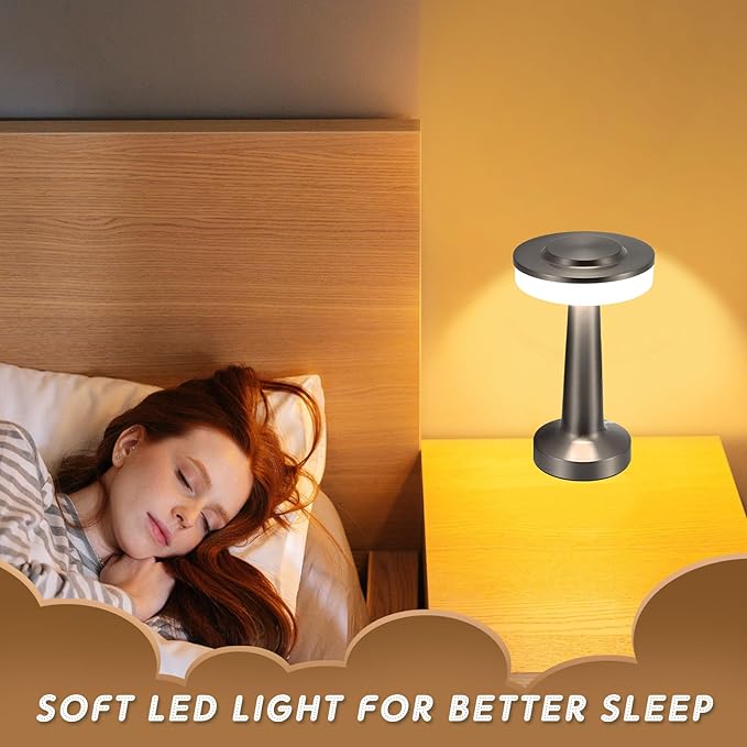 Riakrum 4 Pcs LED Portable Cordless Table Lamp with Touch Sensor 3 Color Stepless Dimming Rechargeable Battery up to 15 Hours Cordless Table Light Wireless Lamp for Nursery (Silver)