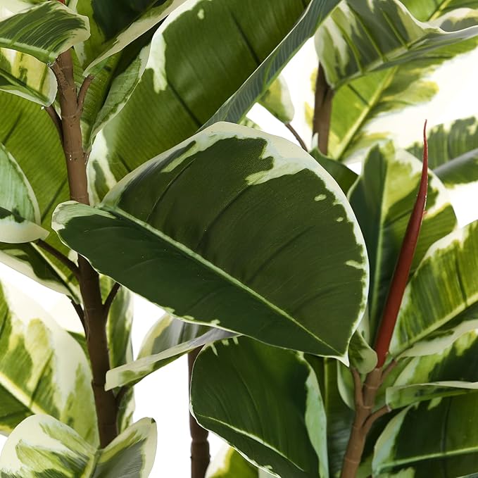 Artificial Rubber Tree Plant 6ft Tall Faux Ficus Tree Potted Fake Tropical Plants Decorative House Plants Large Floor Artificial Trees for Home Office Decor, Without The Pot