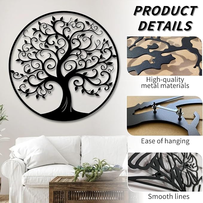 Tree of Life Wall Art,Metal Tree Wall Decorations for Living,Dining Roo,Tree of Life Metal Wall Art(19"×19", Style 1)