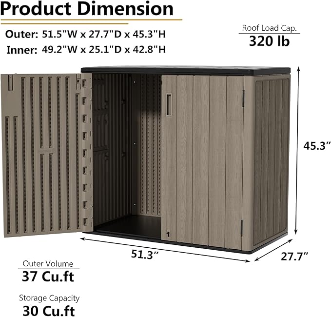 ZZM 37 Cu.ft Outdoor Storage Shed with Floor HDPE Double-Wall Resin Sheds Outdoor Storage, Lockable Weatherproof Storage Cabinet Fit for Garden Tools, Garage can, Bike, Patio Furniture, Coffee