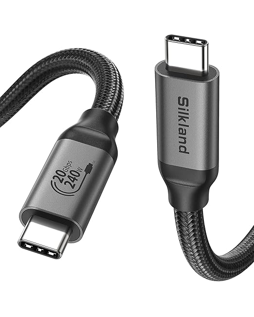 Silkland Long USB C Monitor Display Cable 15FT[4K@144Hz/60Hz 8K@30Hz], USB C 3.2 Gen 2x2 Video Cable, 20Gbps Data Transfer, 240W PD Charging, Compatible with iPhone 16, MacBook Pro, iPad