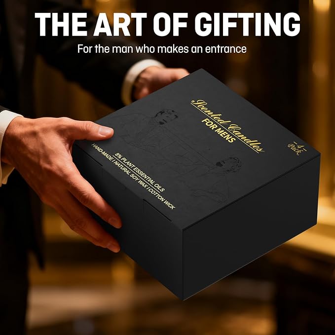 Men's Scented Candle Sets | 4 Pack Aromatherapy Candles Gift in Matte Black Tins for Christmas,Father | Soy Wax Manly Candles of Amber Patchouli,Rum&Oak,Teawood&Mahogany,Magnolia&Sandalwood