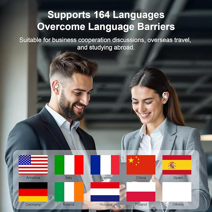 AI Language Translation Earbuds, 3-in-1 Translator Earbuds for 164 Languages & Accents Includes Free Subscription Translation Device Earphones for Travel Business Learning with fit Running Fitness