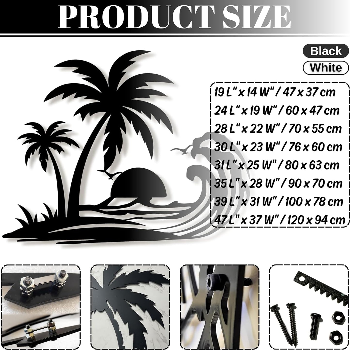 Palm Tree Metal Wall Decor,Palm Tree Metal Wall Art,Metal Palm Tree,Metal Palm Tree Wall Decor,Tropical Metal Wall Art,Beach Wall Decort,Metal Wall Decor (style 1,black,35 L" x 28 W" / 90 x 70 cm)