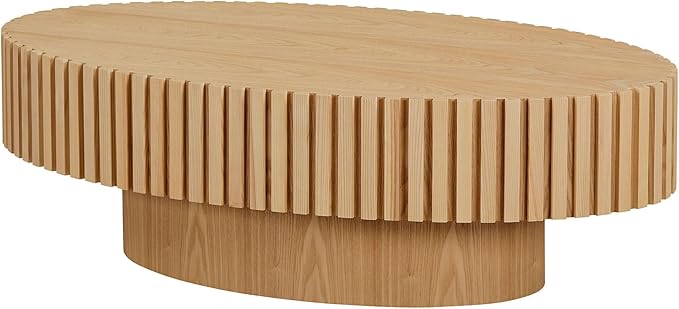 WILLIAMSPACE 43.7" Oval Coffee Table, Modern Luxury Wood Drum Center Table for Living Room, Handcraft Accent Side End Table for Apartment, 43.7"*24.8"*13.78"H (Oak)