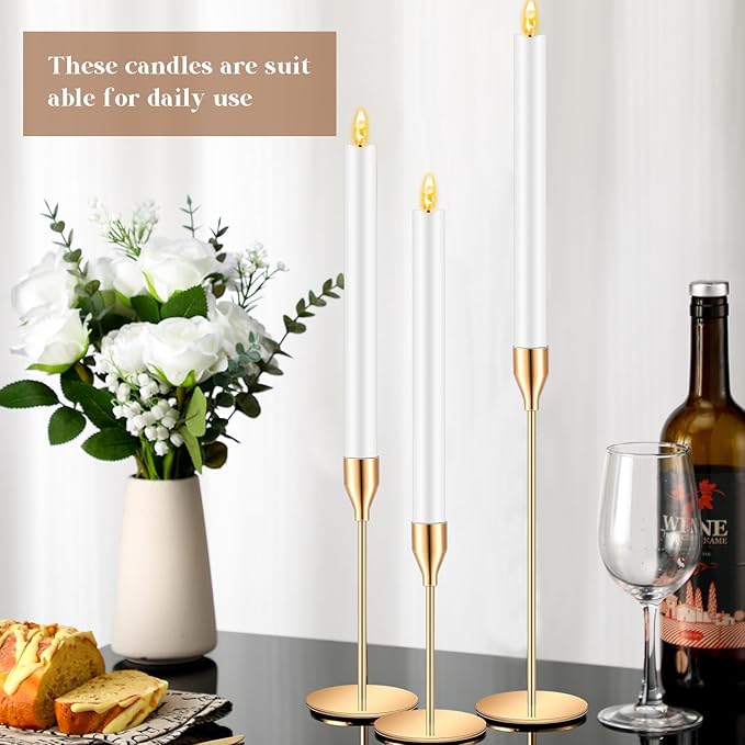 30 Pcs Gold Candlestick Holders with LED Flameless Candles Bulk Includes 15 Metal Candle Holders and 15 Battery Operated Candles for Wedding Table Centerpieces Home Decor