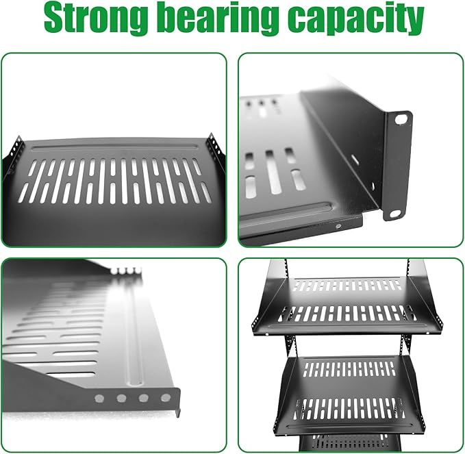 Server Rack Shelf-Universal Vented Rack Mount Cantilever Tray for 19" Network Rack & Cabinet - Heavy Duty Steel - Weight Capacity 80lb-2U H 12" D/ 2 Pieces Packaging GLOBALRACK (2U12, 12INCH)