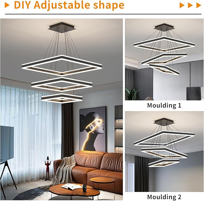 Ceiling Chandelier, with Remote Control Dimmable 3 Color Mode & Brightness (Warm & Cool & Neutral Light) Ceiling Chandelier, Acrylic Anti-Flicker Dining Light Fixture for Kitchen