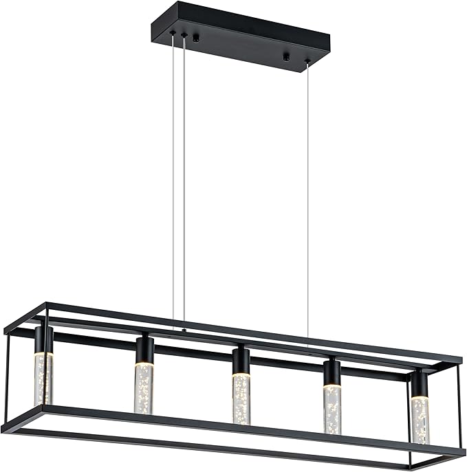 LED Linear Pendant Light with Bubble Bulb, Dimmable Farmhouse Dining Room Light Fixture, 39" 25W Linear Dining Room Light, 3000K-6000K for Kitchen Island, Dining Table (Black)