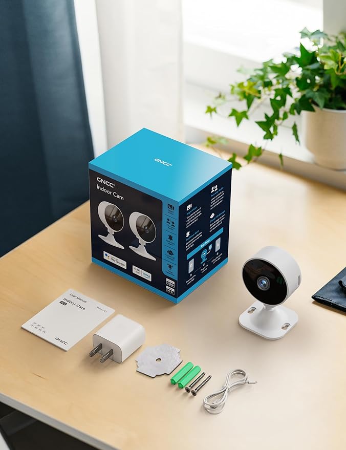 GNCC Cameras for Home Security,Indoor Security Cam,Dog Camera with Phone App,1080P Motion Detection,2-Way Audio,Night Vision,Cloud & SD Card Storage, Works Alexa,Easy Install,Only 2.4G WiFi (2-Pack)