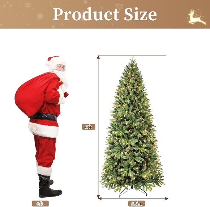 Prelit Artificial Christmas Tree 6ft,Green Spruce Christmas Tree Prelit with 300 Lights, 988 Branches Tips Easy to Assemble for Home Holiday Decorations