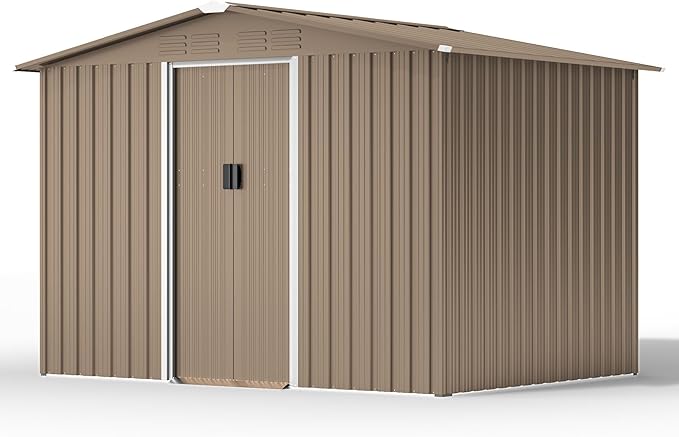 Kullavik 8FT x 6FT Outdoor Storage Shed with Lockable Doors,Waterproof Metal Garden Tool Shed,Galvanized Steel shed for Backyard,Garden,Patio