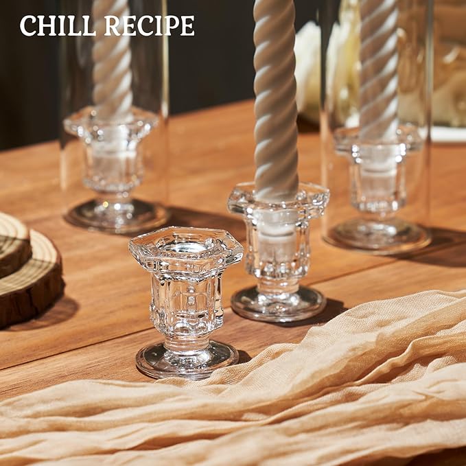 CHILL RECIPE Glass Hurricane Candlestick Holders Clear 14" Tall Cylinder Candle Holder Chimney Tube, Taper Crystal Candle Stick Holder for Birthday Wedding Christmas Home Decor(6Pcs Diamond)
