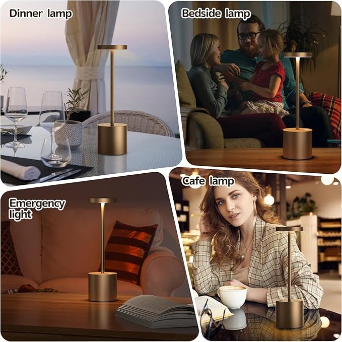 Cordless Table Lamps Rechargeable - Outdoor Portable LED Table Light 5000mAh Battery Operated Lamp 3 Color Stepless Dimming with Memory Function for Restaurant Dining Patio 2Pack Moka