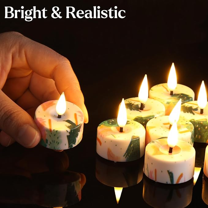 Eywamage Christmas Flameless Tealights with Remote Batteries, Realistic Flickering Xmas LED Tea Votive Candles Holiday Decor Set of 12