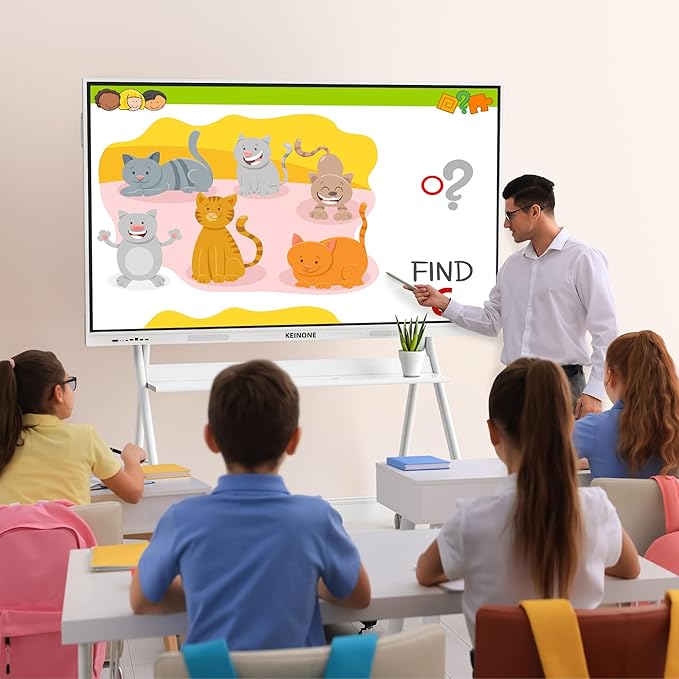 Smart Board for Classroom, 65" 8+128 GB Interactive Smartboard Built-in Android OS & Open App Ecosystem - 4K Touchscreen Electronic Digital Whiteboard for Home Office School Studio
