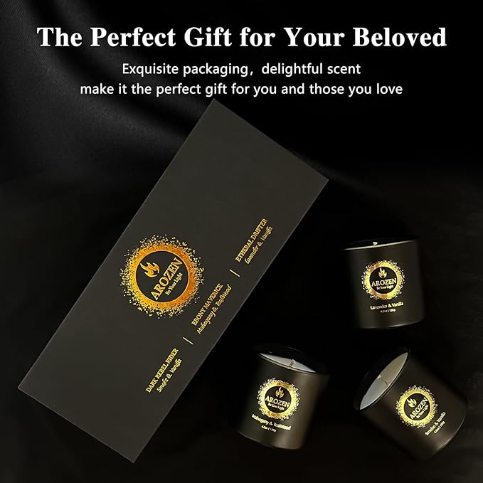 Christmas Candles, 3 Pack Scented Candle for Men, Soy Holiday Gifts Set, Aromatherapy Black Candles for Home Scented, Gifts for Men, Scent of Lavender, Mahogany Teakwood & Smoke Vanilla, 70H