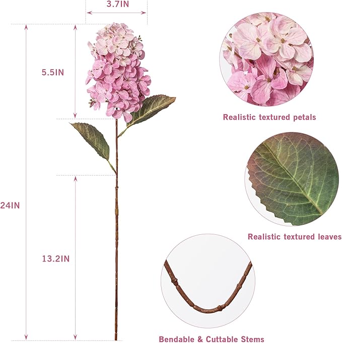 Fake Flowers Hydrangea Silk Flowers With Stems White Flowers Fake Flowers In Vase Hydrangea Artificial Flowers Winter Flowers Artificial For Decoration Vase Decor （ Pink ）24"8PCS Wthout Vase