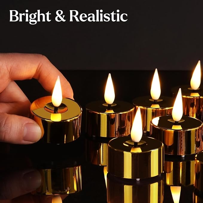 Eywamage Gold Christmas LED Tealights with Remote Batteries, Flickering Flameless Tea Lights Votive Candles Set of 12
