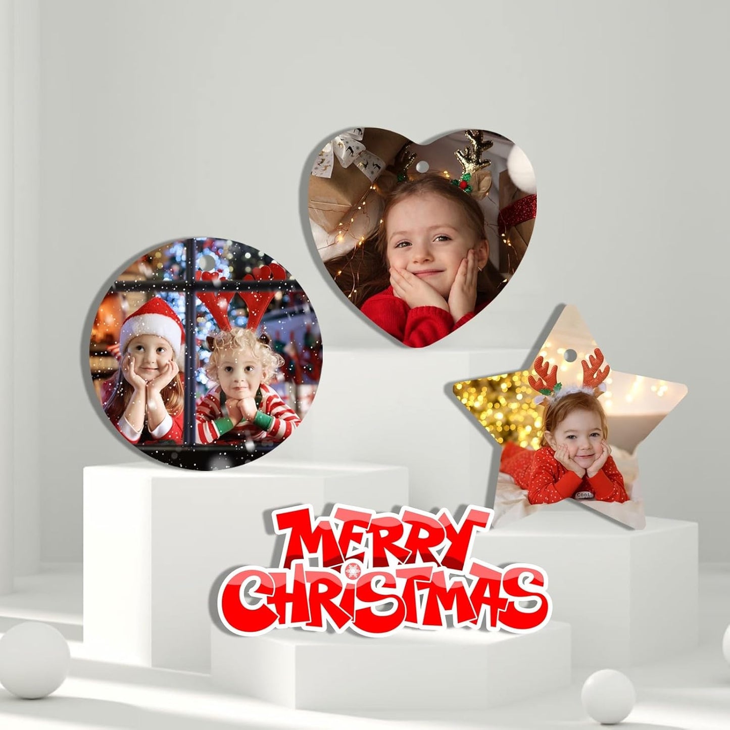 Personalized Christmas Ornaments 2025 w/Picture,Double-Sided Ceramics Custom Christmas Ornament - Upload Any Photo,Optional Text - Picture Ornaments,Customized Xmas Ornament,Round