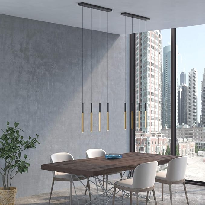 ALTAIR 4 Mini Pendant Lighting Black-Brass - LED Hanging Light Fixture for Kitchen Island, Bar, Foyer - Cluster Pendants - Dimmable, Adjustable Wire, Lamp Bulb Included
