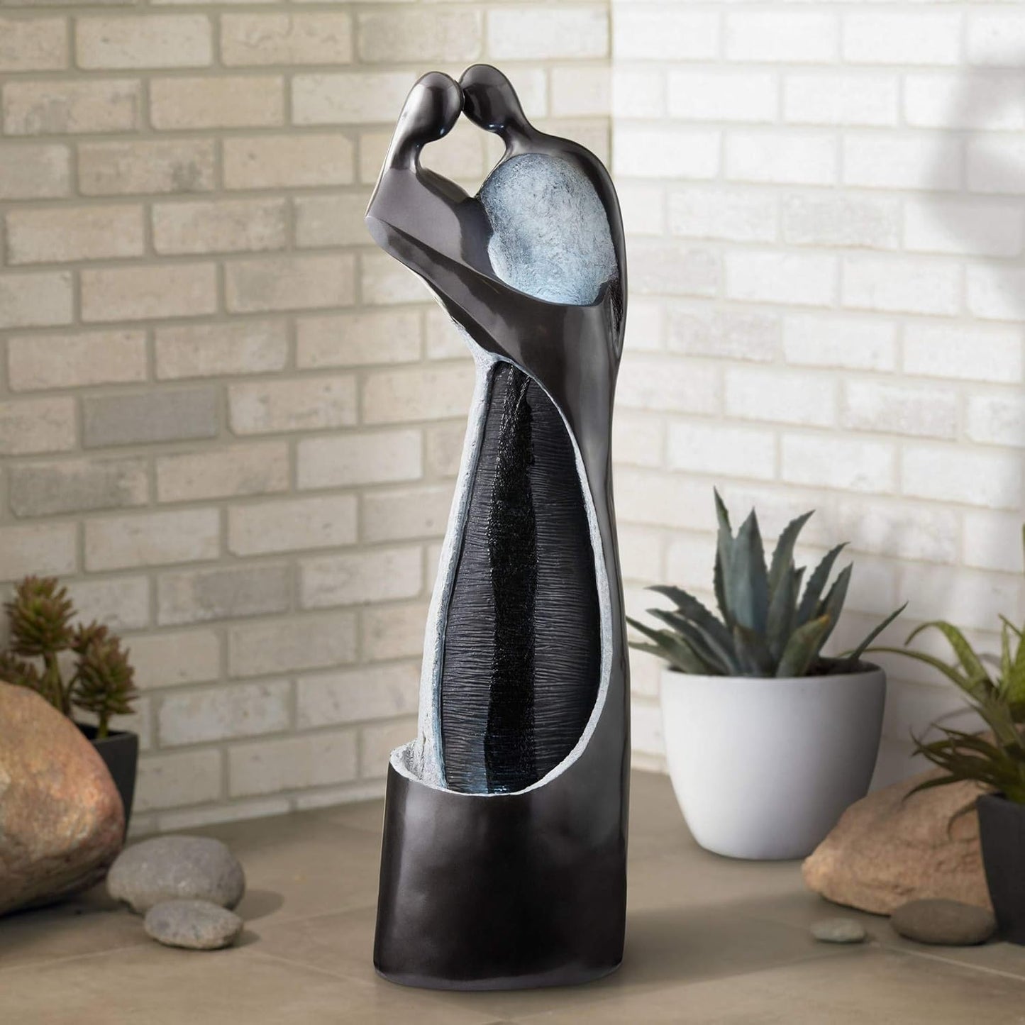 Modern Couple 47" High Large Indoor Outdoor Decor Black Resin Floor Fountain with Light LED Tall Standing Water Feature for Outside Garden Patio Yard Backyard Porch Deck Relaxation - John Timberland