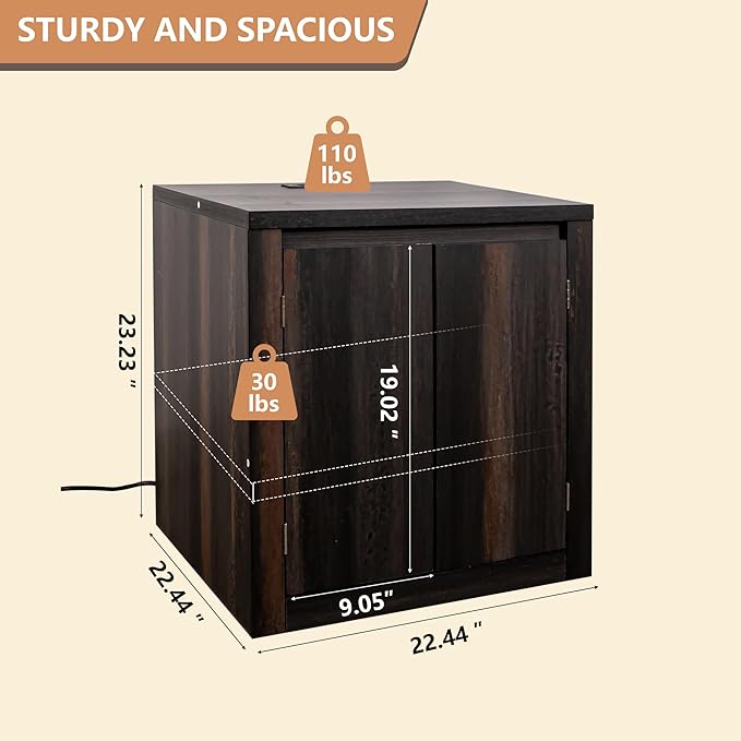 MINCETA End Table with Charging Station and USB Ports, Modern Bedside Table with Door, Rustic Wood Square Nightstand with Adjustable Storage Shelf for Living Room, Bedroom, Espresso