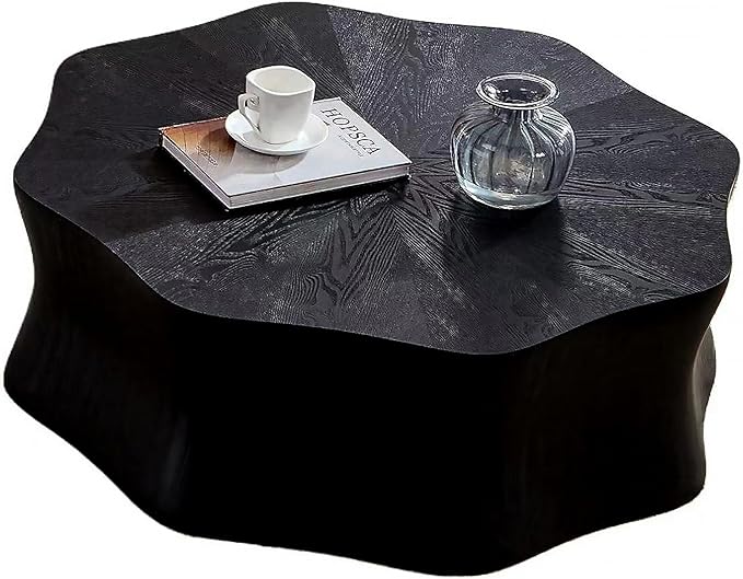 35.4" Square Coffee Table for Small Spaces, Black Flower Petal Design with Sturdy MDF Top, Low Profile Modern Minimalist Accent Center Table for Apartment, Lounge, Office