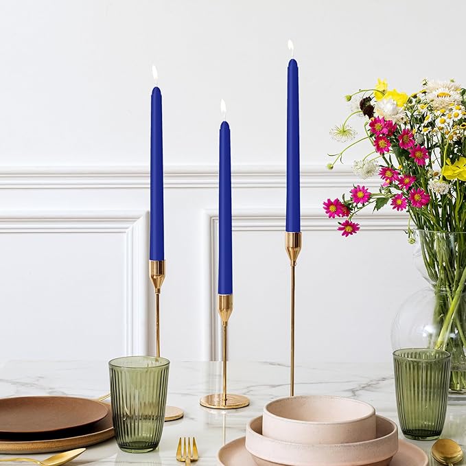 4 Pack Blue Taper Candles - Taper Candles 10 Inch Dripless, Smokeless & Unscented - 8 Hours Long Burning - Ideal for Weddings, Dinner Parties, and Home Decor