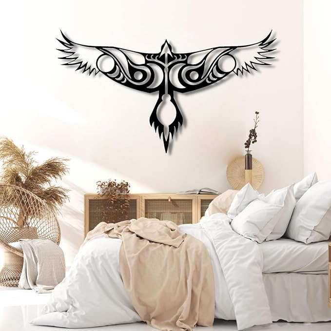 Metal Wall Decor-Metal Norse Raven Wall Decor, Nordic Raven Metal Viking Wall Art Decor, Odin’s Raven Metal Wall Sculpture, Metal Wall Art, Norse Mythology Metal Art, Wall Hangings (Gold, 52"x 29"| 134x76cm)