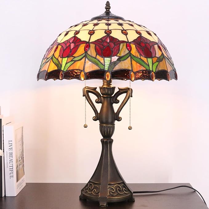 Table Lamp Base Replacement Only, Wide 6.6 Height 24 Inch, Fit for 12, 14, 16, 18 Inch Tiffany Style Stained Glass Lampshade, Dark Bronze Finish, Resin, Pull Chain Switch(O (W6.6H24 Inch))