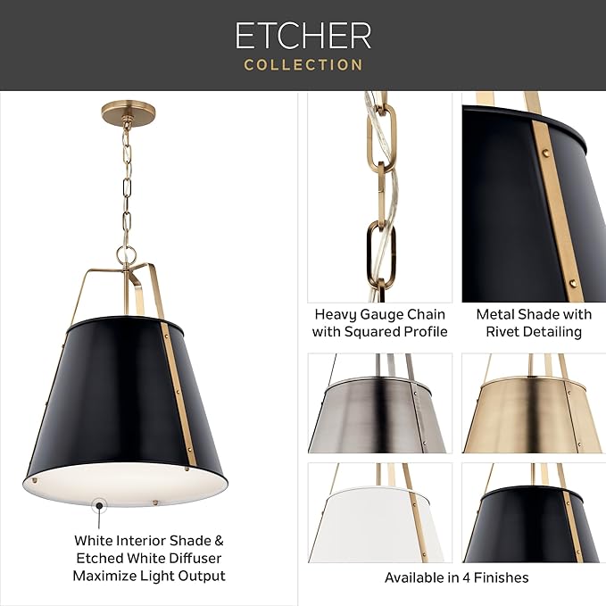 Kichler Etcher 2-Light Pendant, Updated Traditional Light with Etched Painted White Glass Diffuser in Champagne Bronze, for Kitchen or Dining Room (22.5" x 18"), 52711CPZ