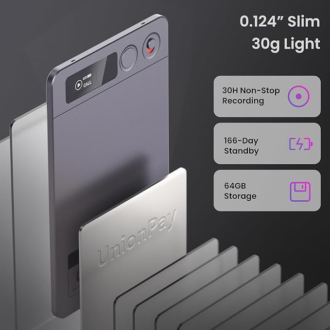AI Voice Recorder, Note Voice Recorder Transcribe & Summarize, AI Noise Cancellation Technology, Supports 152 Languages, 64GB Memory APP Control Audio Recorder for Lectures, Meetings, Calls, Dark Gray